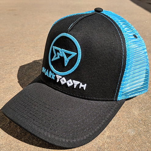 Shark Tooth Rise Trucker Hat - Black Aqua Side