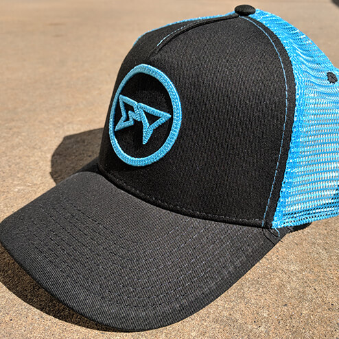 Shark Tooth Zone Trucker Hat - Black Aqua Side